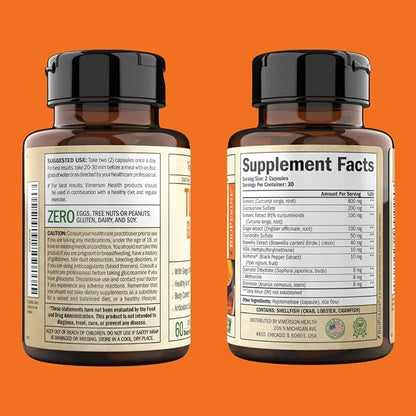 Turmeric Supplement with Glucosamine Chondroitin. Joint Supplements for Women & Men with Ginger, Boswellia, MSM & Tumeric Curcumin with Black Pepper (Bioperine). Aids Immune & Joint Support. 60 Caps