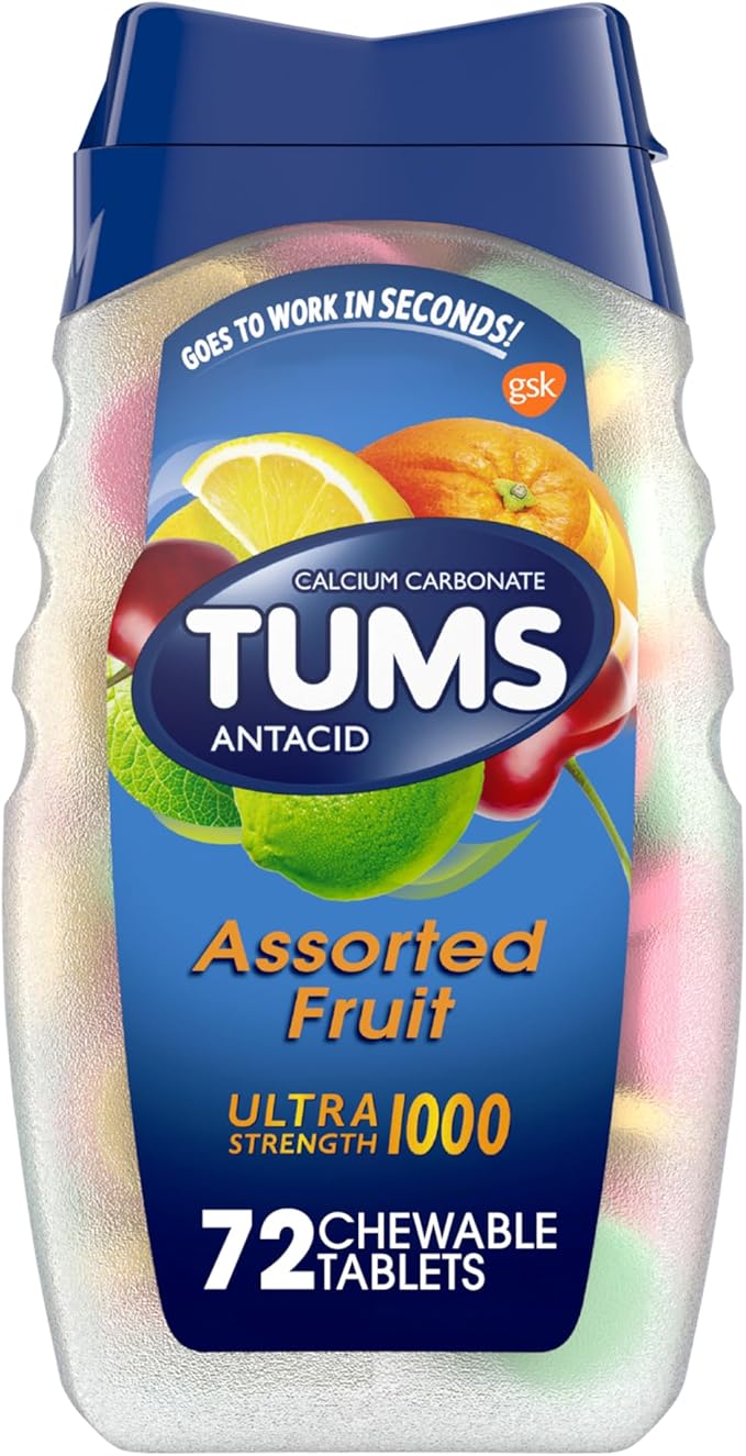 TUMS Ultra Strength Antacid Tablets for Chewable Heartburn Relief and Acid Indigestion Relief, Assorted Fruit - 72 Count