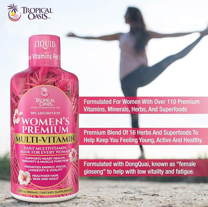 Premium Liquid Multivitamin for Women | Sugar Free Women’s Multivitamin | 100+ Vitamins, Minerals & Herbs Promote Anti-Aging, Heart, Brain & Bone Health |98% Absorption Rate | Non-GMO | 32 Serv