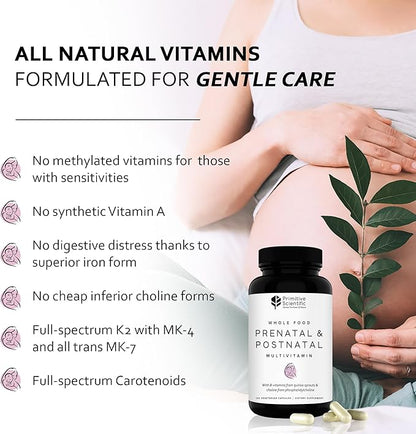 Prenatal and Postnatal Multivitamin for Women, with Vitamins A, B, C, D, E, Iodine, and Ginger for Mother & Baby Support, Non-GMO, Gluten-Free (120ct)