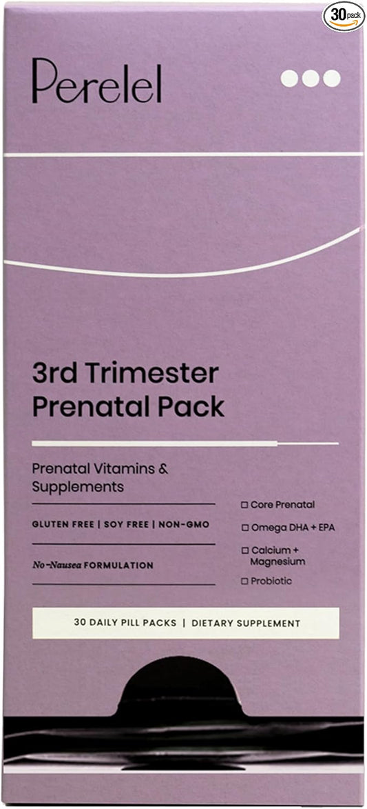 Perelel 3rd Trimester Prenatal Pack, Multivitamin with Magnesium, Omega 3, Probiotics & Calcium, Nutritional Support for Third Trimester Wellness, Soy & Gluten Free, Non GMO, 30 Daily Pill Packs