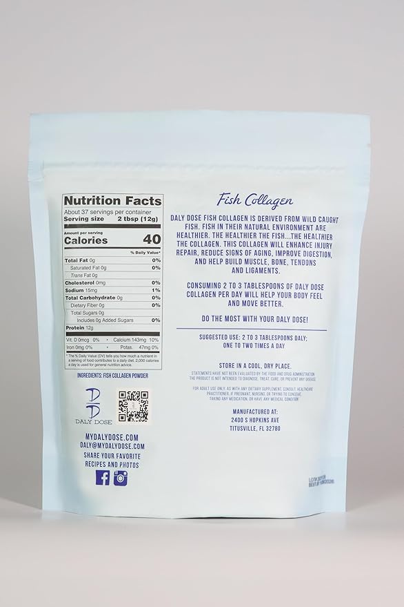 Fish Collagen, 1lb Bag, 37 Servings, 12g of Protien Per Serving, Gluten Free, Keto and Paleo Friendly, 0 Sugar, Non-Irradiated