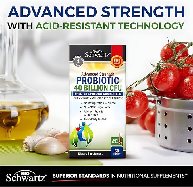 Daily Probiotic Supplement with 40 Billion CFU - Gut Health Complex with Astragalus and Lactobacillus Acidophilus Probiotic for Women and Men - Shelf Stable with Prebiotics for Digestive Health
