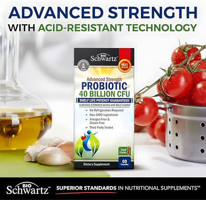 Daily Probiotic Supplement with 40 Billion CFU - Gut Health Complex with Astragalus and Lactobacillus Acidophilus Probiotic for Women and Men - Shelf Stable with Prebiotics for Digestive Health
