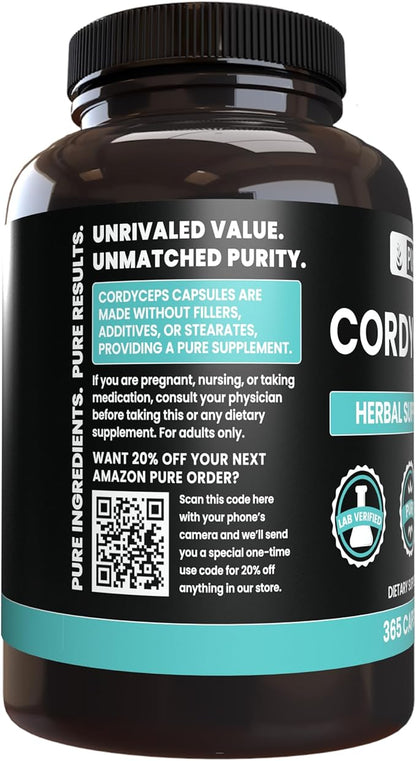 Pure Original Ingredients Cordyceps, No Magnesium or Rice Fillers, 365 Capsules