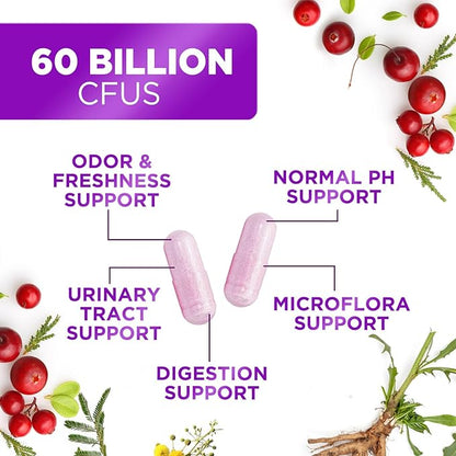 Probiotics for Women 60 Billion CFU - 16 Strains, Digestive Health, Vaginal pH & Immune Support, Prebiotics & Cranberry, Gut Health & Urinary Support, Shelf Stable Women's Probiotic - 120 Capsules