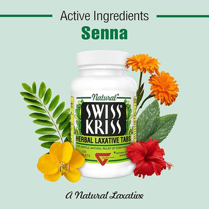 Swiss Kriss Herbal Laxative Tablets, Gentle & Natural Laxatives for Constipation Relief for Adults & Children over Age 6, Works in 6-12 Hours, Senna Laxative (Pack of 4-1000 Tablets Total)