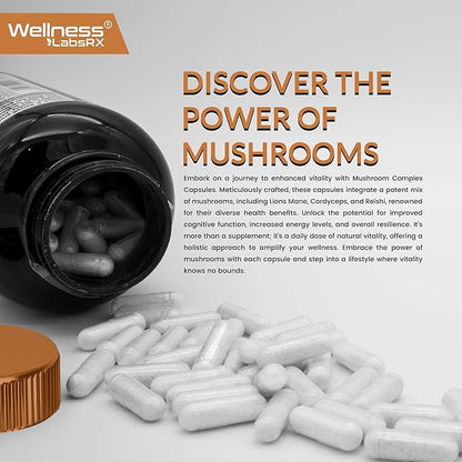 Mushroom Supplement Capsules 10:1 Extract, Mushroom Complex Capsules 1000mg, Lions Mane Supplement with Turkey Tail, Cordyceps, Reishi - 120 Count
