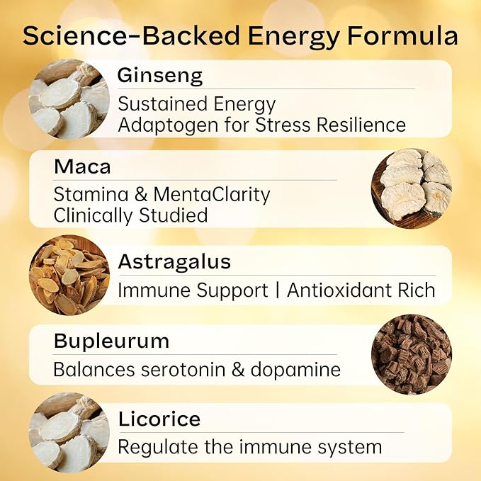 Natural Energy Supplement 800mg - 60 Heart-Shaped Tablets | Ginseng, Maca, Astragalus for Fatigue Relief & Immunity Support | Vegan, Caffeine-Free, Daily Vitality Booster