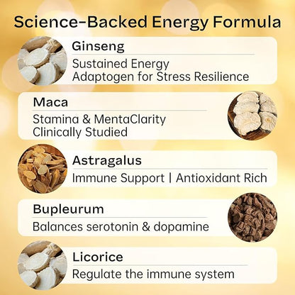 Natural Energy Supplement 800mg - 60 Heart-Shaped Tablets | Ginseng, Maca, Astragalus for Fatigue Relief & Immunity Support | Vegan, Caffeine-Free, Daily Vitality Booster