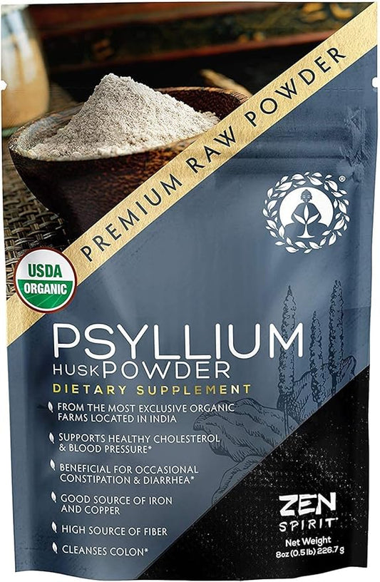 Organic Psyllium Husk Powder - Premium Indian Natural Soluble Fiber Supplement, Natural Laxative, Perfect Colon Cleanser & Body Detox - Gluten Free, Vegan & Keto Friendly (8oz)