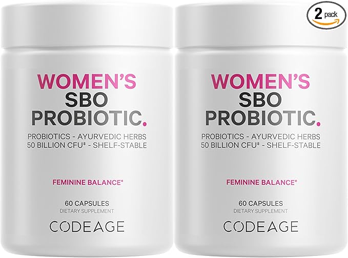 Codeage Women’s Probiotics Supplement - 50 Billion CFUs - SBO Probiotics & Prebiotics - Cranberries - Feminine Health - Fermented Botanical Blend, Whole Food Supplement - Vegan, Non-GMO - 2 Pack