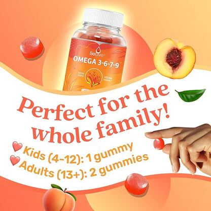 BeLive Omega 3 & Turmeric Gummies for Brain, Heart, Eye and Inmmune System, Mobility Support