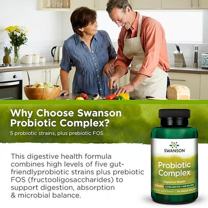 Swanson Probiotic Complex 4.2 Billion CFU 5-Strain Digestive Health Fat Metabolism Satiety Prebiotic FOS Complex Supplement 120 Veggie DRcaps (2 Pack)