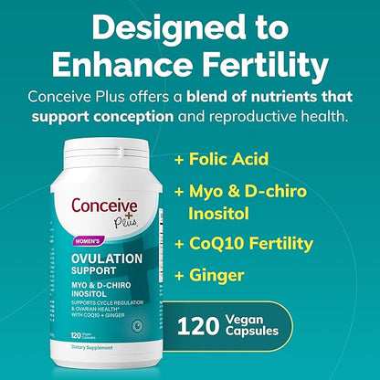 CONCEIVE PLUS Ovulation Support - Inositol Supplement | Myo-Inositol & D-Chiro Supplements | Hormone Balance for Women | COQ10, Folic Acid, Ginger | 30 Day Supply