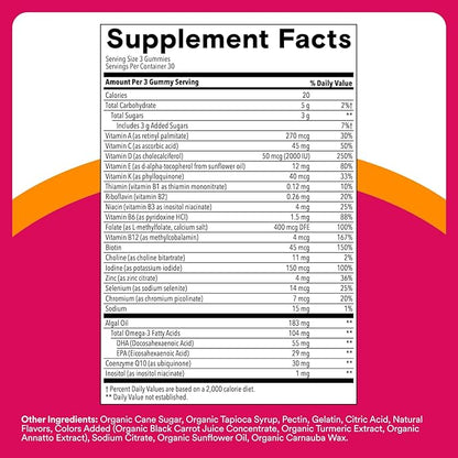 SmartyPants Women's Multivitamin Gummies - Improved Formula: Omega 3 (DHA/EPA), Methylfolate, CoQ10, Vitamin D3, C, Vitamin B12, B6, A, K & Zinc, Inositol, Gluten Free, 90 Count (30 Day Supply)