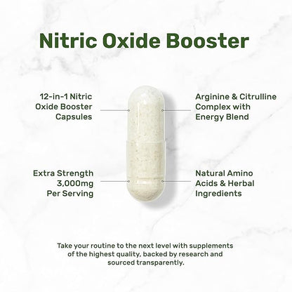 Nitric Oxide Booster 3,000mg Per Serving, 300 Capsules – 12 in 1 Nitric Oxide Supplement – Arginine & Citrulline Complex with Energy Blend – Marshmallow Root – Promotes Nutrient Flow to Muscles&Heart