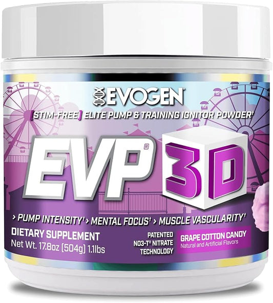 Evogen EVP-3D | Extreme Pre-Workout Pump Ignitor, Arginine Nitrate, Citrulline, Beta-Alanine, Lions Mane (Grape Cotton Candy)