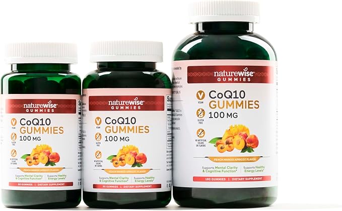 NatureWise CoQ10 Gummies 100mg - Peach Mango Flavor - Supplement for Heart Health & Antioxidant Activity - Pectin-Based, Vegan, Soy and Gluten Free, Non-GMO - 180 Count[3-Month Supply]