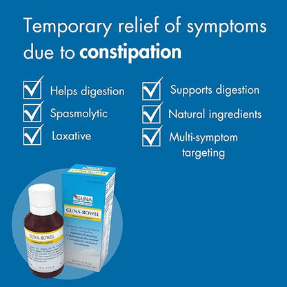 Guna Bowel Homeopathic Medicine for Constipation Abdominal Bloating, Discomfort, Irregular Bowel Movements - 1 Ounce