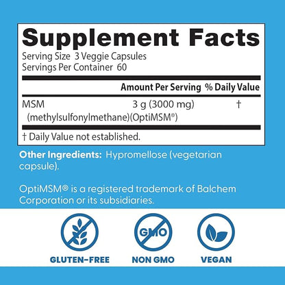 Doctors BEST MSM, Supports Hair, Skin, Nails, & Joints, Non-GMO, Gluten Free, Vegan 180 Veggie Caps
