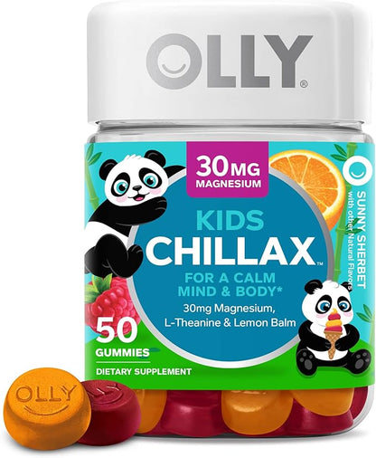 OLLY Kids Chillax, Magnesium Gummies Plus L-Theanine, Lemon Balm & Kids Immunity Gummy, Immune Support, Wellmune, Elderberry, Vitamin C, Zinc, Chewable Supplement, Cherry - 50 Count