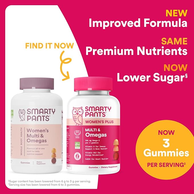 SmartyPants Women's Multivitamin Gummies: Omega 3 Fish Oil (EPA/DHA), Methylfolate, CoQ10, Vitamin D3, C, Vitamin B12, B6, A, K & Zinc, Inositol, Gluten Free, 120 Count (20 Day Supply)