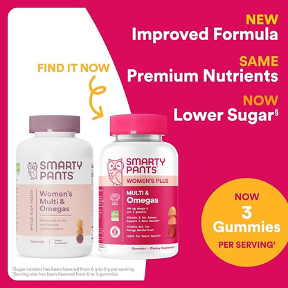 SmartyPants Women's Multivitamin Gummies: Omega 3 Fish Oil (EPA/DHA), Methylfolate, CoQ10, Vitamin D3, C, Vitamin B12, B6, A, K & Zinc, Inositol, Gluten Free, 120 Count (20 Day Supply)