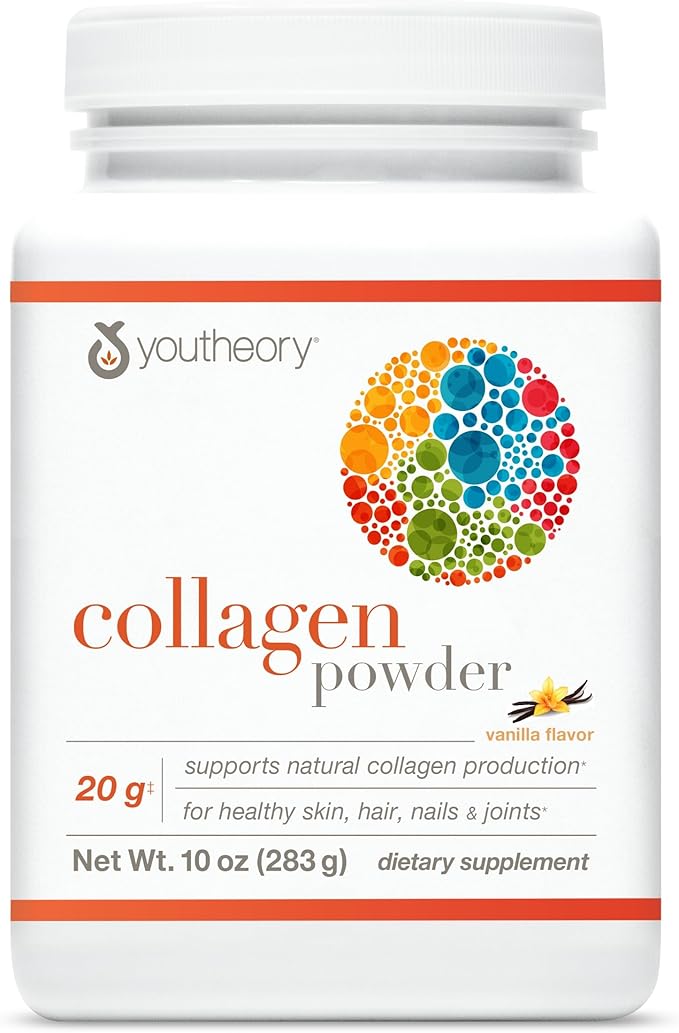 Youtheory Collagen Powder - Premium Collagen Supplement with Vitamin C & Biotin - for Healthy Hair, Nails, Skin & Joints* - Hydrolyzed & Highly Absorbable - Dairy, Soy & Gluten Free - Vanilla - 10 oz