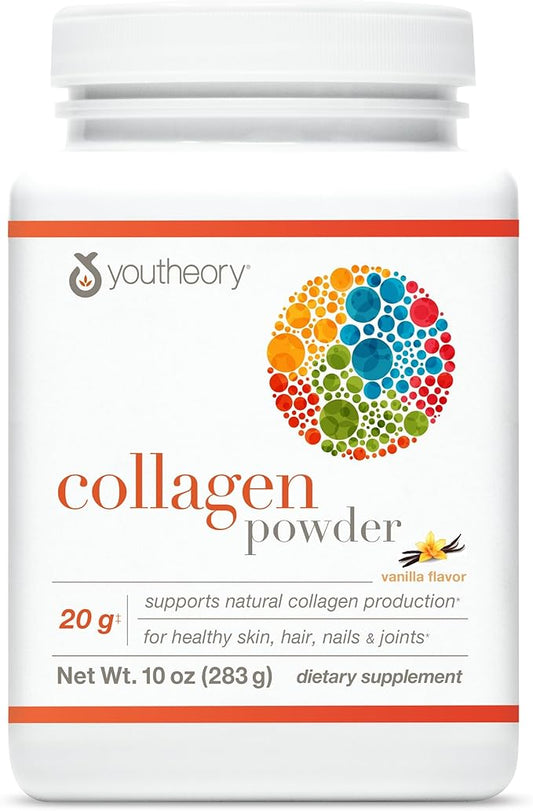 Youtheory Collagen Powder - Premium Collagen Supplement with Vitamin C & Biotin - for Healthy Hair, Nails, Skin & Joints* - Hydrolyzed & Highly Absorbable - Dairy, Soy & Gluten Free - Vanilla - 10 oz