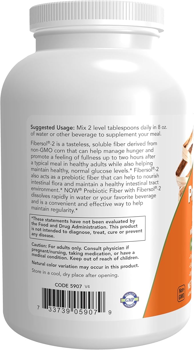 NOW Foods Supplements, Prebiotic Fiber with Fibersol-2, derived from Non-GMO corn, Powder, 12-Ounce