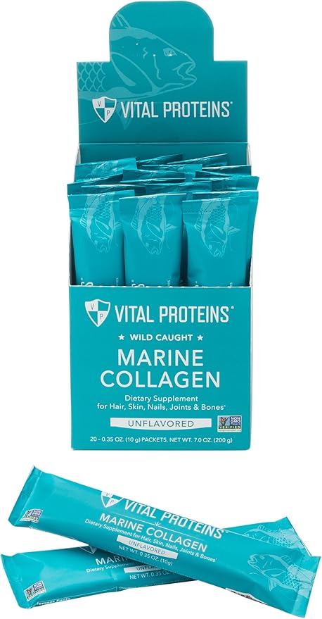 Vital Proteins Marine Collagen Peptides Powder Supplement 7.8 oz Canister + Stick Packs (10 g) (Box of 20)