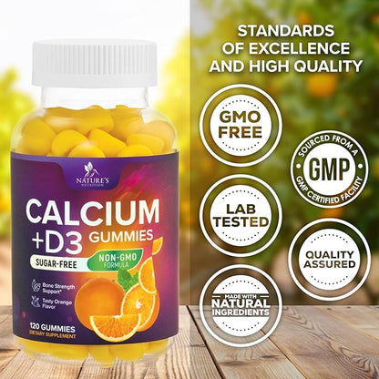 Chewable Calcium Supplements for Women & Men - Sugar Free Calcium with 400 IU Vitamin D3 Gummy for Bone, Teeth, & Immune Health Support - Non-GMO, Berry Flavored, Daily Vitamins Chews - 120 Gummies
