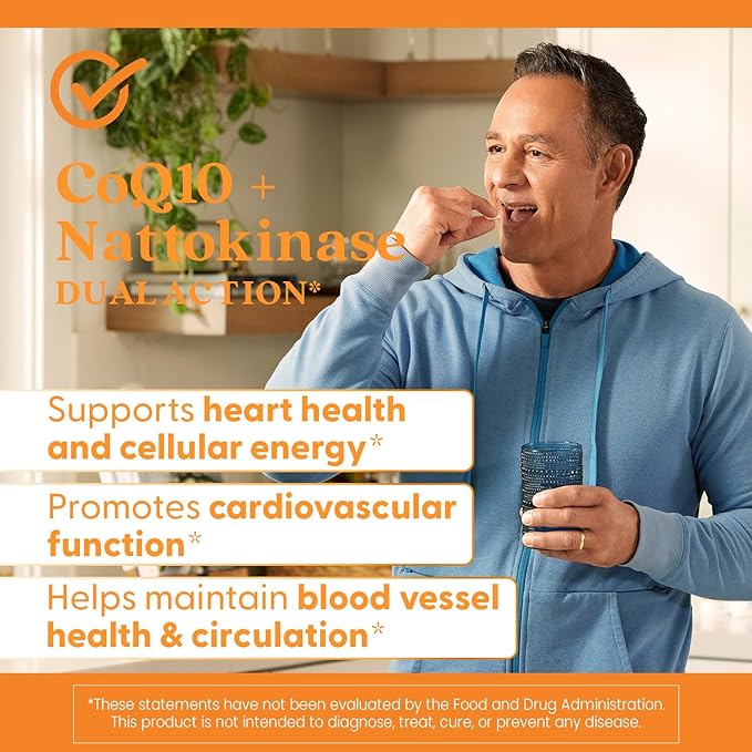 Doctor's BEST CoQ10 100 mg + Nattokinase 2,000FU, Supports Heart & Circulation Support, Non-GMO, Gluten Free, Vegan, 60 Veggie Caps
