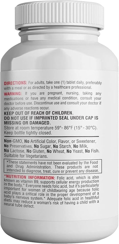 365 Health Folic Acid 800mcg (0.8mg) Vitamin B9-365 Tablets I Supports Cardiovascular, Essential Prenatal & Postnatal Vitamin, Non-GMO and Vegan