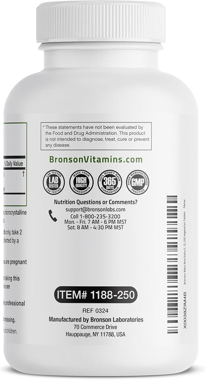 Bronson Maca Root Extra Lepidium Meyenii, Non-GMO, 250 Vegetarian Capsules