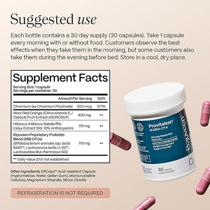 Provitalean GLP-1 Booster & Metabolism Fuel for Women | Mute Cravings for Belly Fat & Resistant Waistlines | B420 Probiotic, Morosil, Chromium | Vegan, Stimulant-Free, Gluten-Free | 30 Ct
