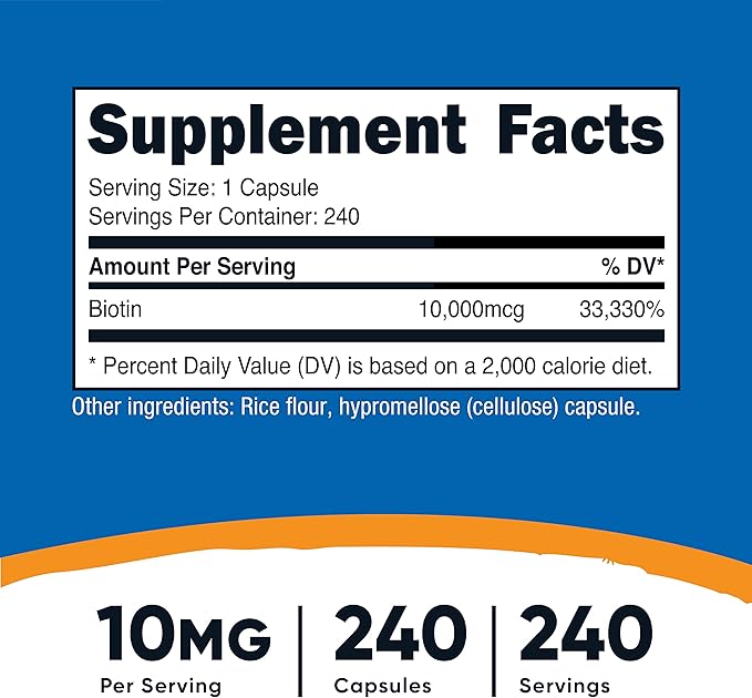 Nutricost Biotin (Vitamin B7) 10,000mcg, 240 Caps (3 Bottles) - Non-GMO, Gluten Free