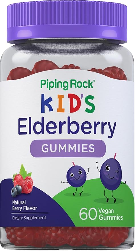 Piping Rock Kids Elderberry Gummies | 60 Count | with Vitamin C and Zinc | Berry Flavor Vitamins | Vegan, Non-GMO, Gluten Free Supplement