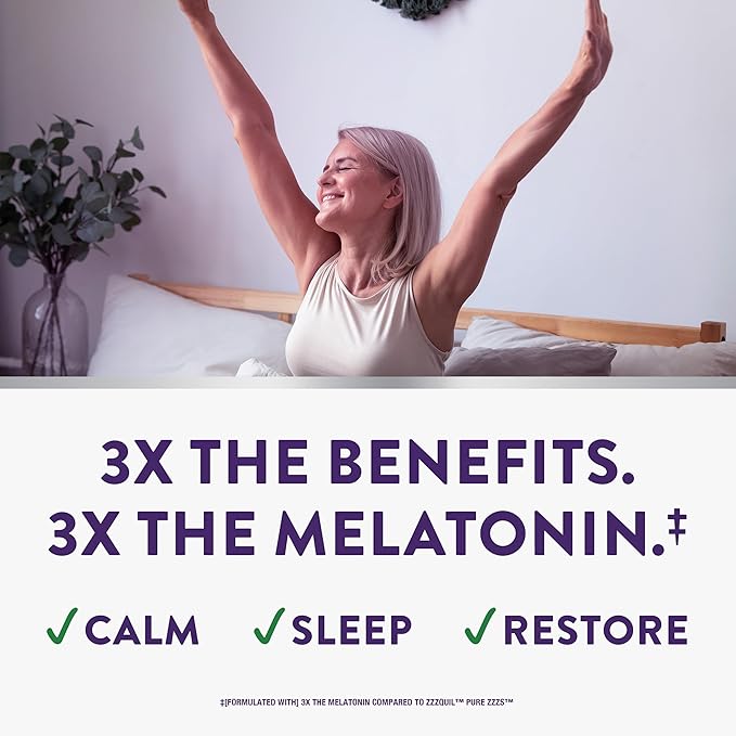 ZzzQuil PURE Zzzs Triple Action, Melatonin Gummies, Melatonin 6mg, 3X Melatonin, Sleep Aid with Ashwagandha, Calm Mood, Antioxidant Action, Sleep Aids for Adults, 60 Sleep Gummies