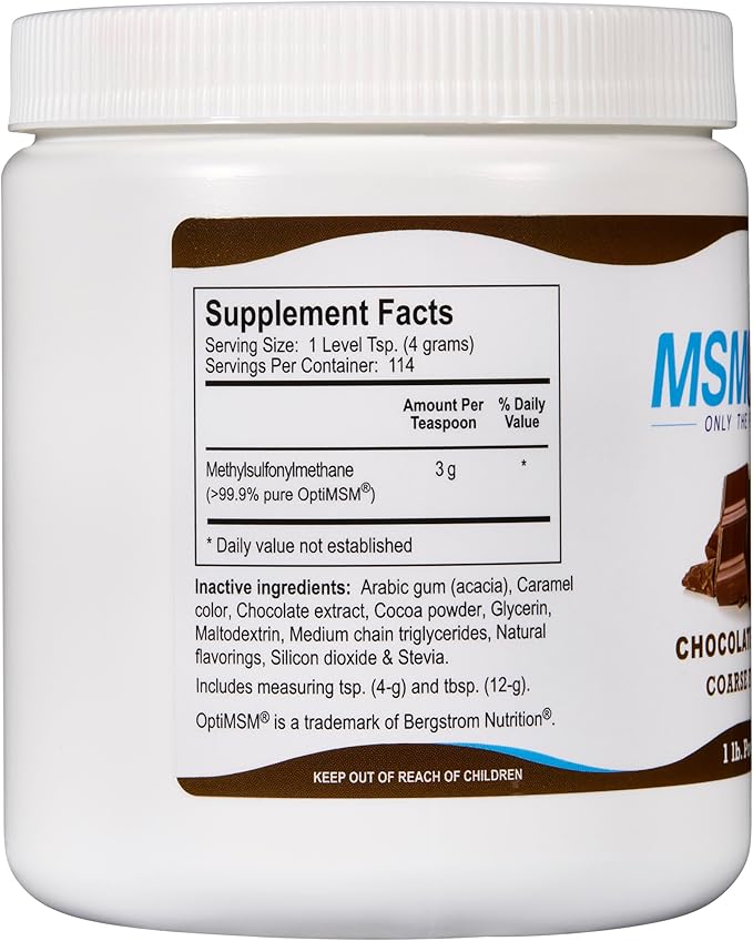 KALA HEALTH MSMPure Chocolate Flavored Coarse MSM Powder Flakes – US-Sourced MSM for Joint Health, Skin Appearance, and Hair & Nail Support – 1 lb, Organic Sulfur