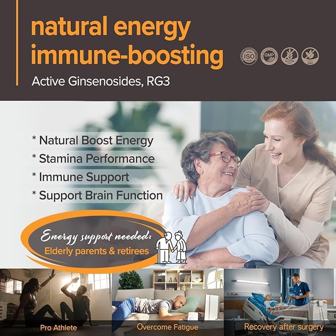 Korean Red Ginseng Capsules, Natural Energy Supplements The Root Original Enriched with Pure Ginsenosides Rg3 Premium Ginseng Supplement