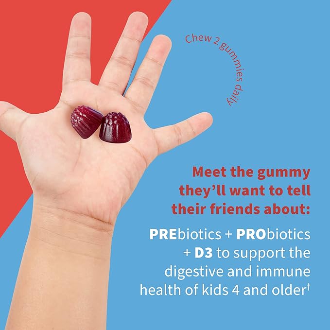 Garden of Life Dr Formulated 5 Billion CFU Prebiotic Fiber, Probiotic and Vitamin D3 Gummies for Kids Digestive & Immune Health – Gluten Free, Non GMO, No Added Sugars, Strawberry Flavor, 60 Gummies