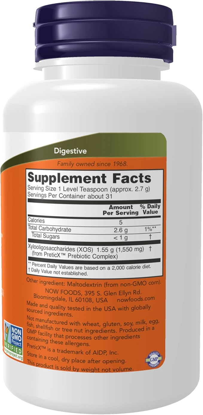 NOW Foods Supplements, Prebiotic Bifido Boost with PreticX™ Xylooligosaccharide (XOS) Prebiotic, Powder, 3-Ounce