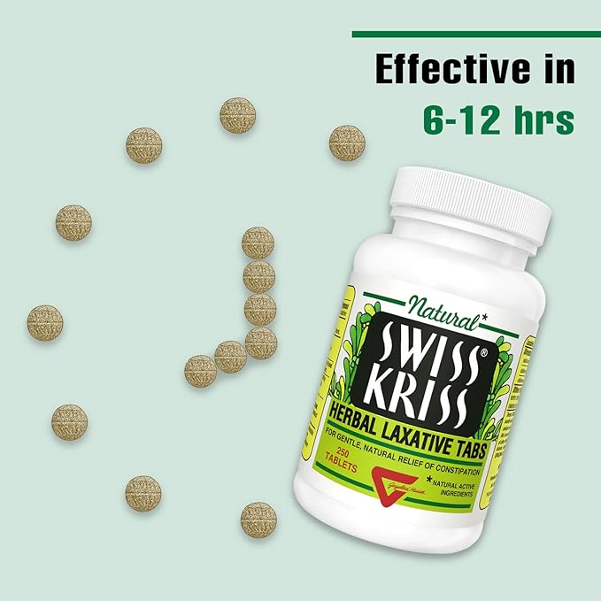 Swiss Kriss Herbal Laxative Tablets, Gentle & Natural Laxatives for Constipation Relief for Adults & Children over Age 6, Works in 6-12 Hours, Senna Laxative (Pack of 4-1000 Tablets Total)