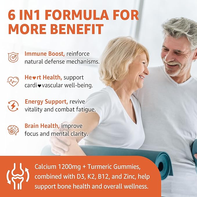 Calcium Supplements for Women & Men (Made in USA) - Calcium 1200mg with Vitamin D3 K2 B12 5000 IU Turmeric & Zinc, Suger-Free Calcium Gummies for Bone, Muscle & Immune Support - Vegan(120 Count)