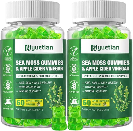 2 Pack Sea Moss Gummies - 120 Vegan Irish Moss Gummy Bears - Made with Natural & Organic Sea Moss Gel,Bladderwrack & Burdock Root - Seamoss Supplement fo Energy, Immune Support