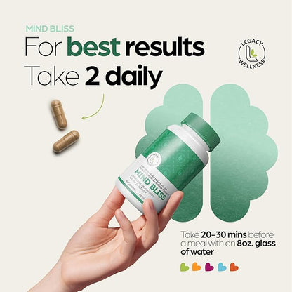 Mind Bliss Brain Supplement: 40-Ingredient Memory, Focus & Clarity Vitamins, Energy Boost & Nootropic Support with DMAE, 60 Pills