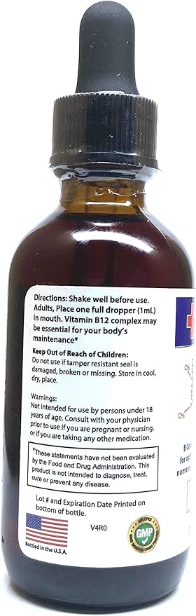 Vitamin B12 Complex Liquid Sublingual Drops Fast Absorption B2, B3, B5, B6 and B12. 2 fl oz - 60 Day Supply