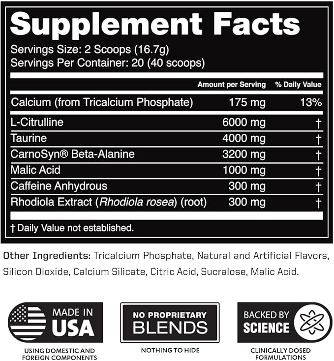 Outwork Nutrition Pre-Workout for Men & Women, Pre Workout Without Creatine, Nootropic Pre Workout Powder with Citrulline Malate, Beta Alanine, Taurine, Rhodiola & Caffeine (Blue Raspberry)
